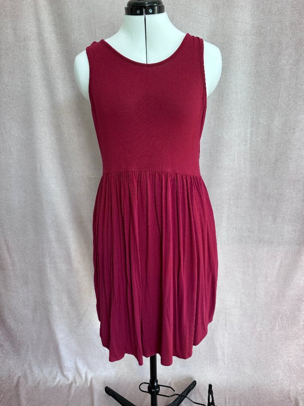 Womens Sundress Casual Beach Dress with Pockets, Wine Red, XL